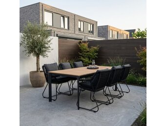 Arezzo/Portofino zwart dining tuinset | 6 personen | polwood + touw | 200cm
