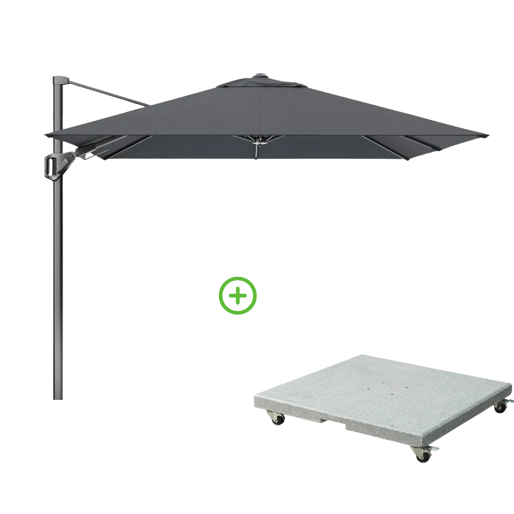 Voyager T² zweefparasol | 270x270cm met Rocca parasolvoet 90kg | antraciet