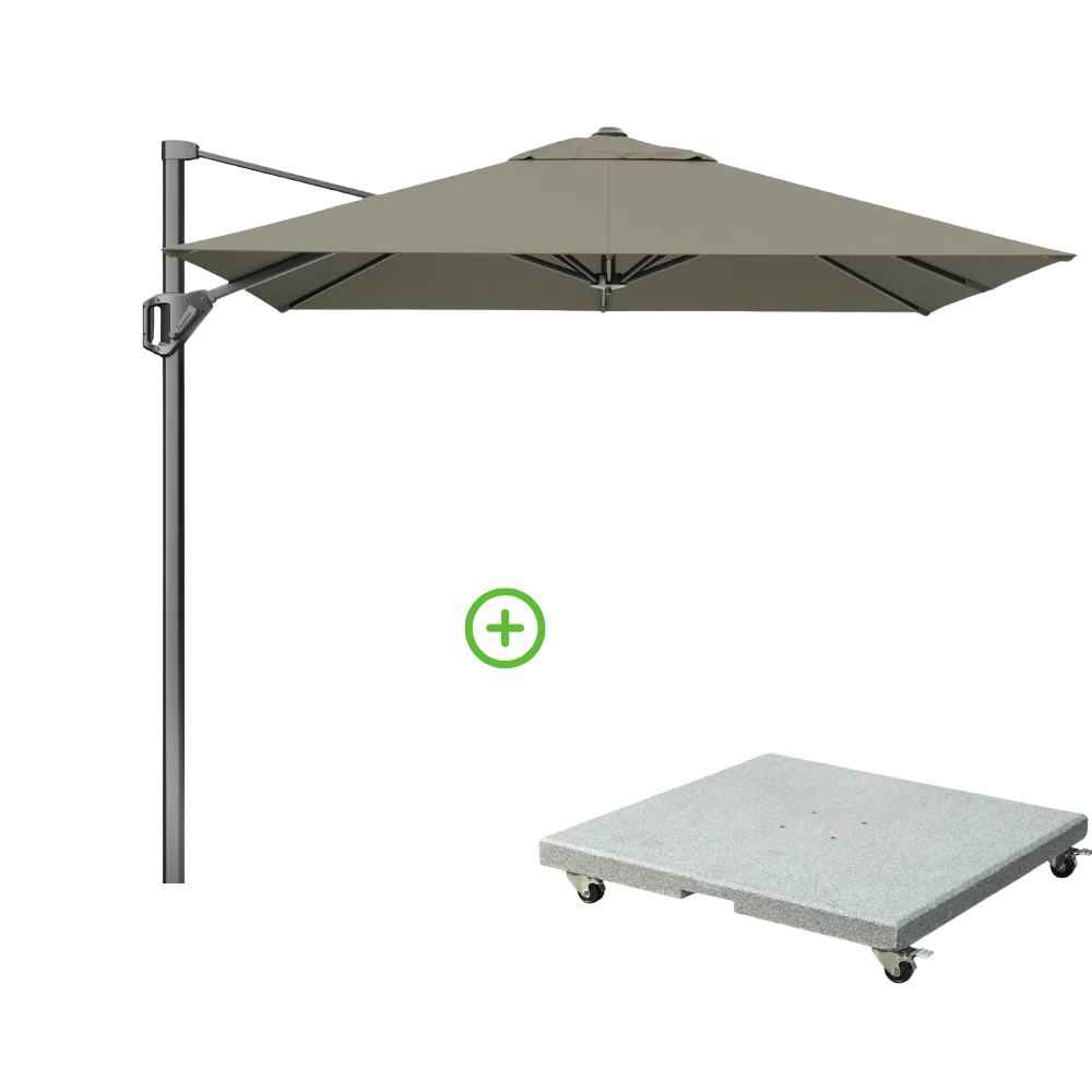 Voyager T¹ zweefparasol | 250x250cm met Rocca parasolvoet 90kg | taupe afbeelding