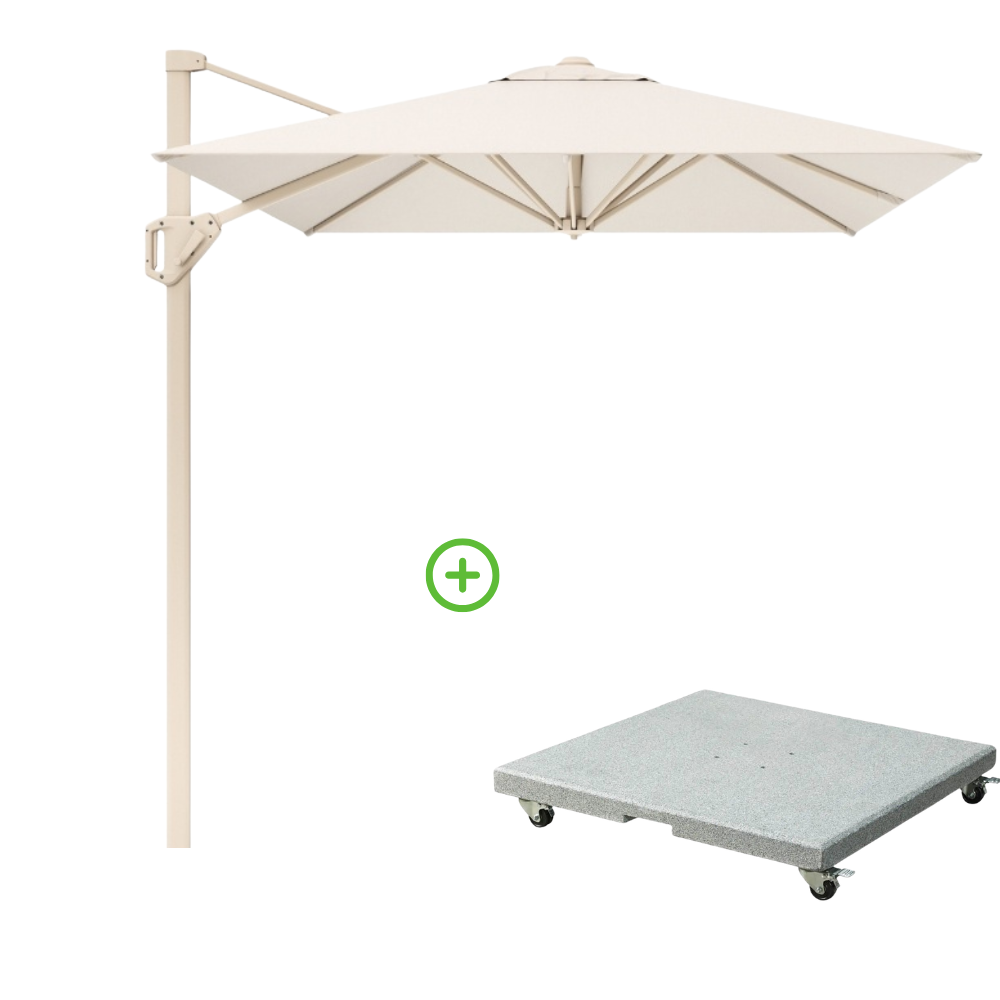 Voyager T¹ zweefparasol | 250x250cm met Rocca parasolvoet 90kg | Ivory/Sandstone