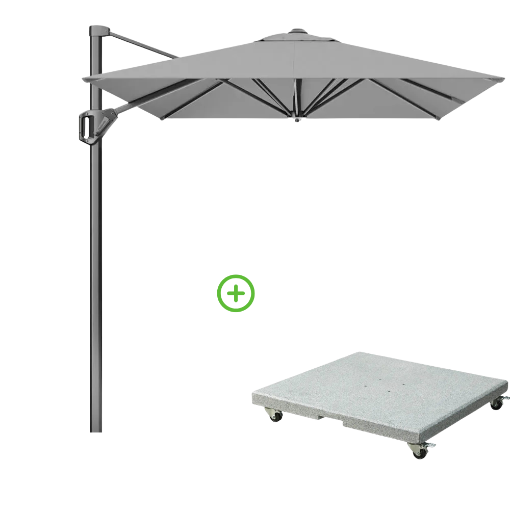 Voyager T¹ zweefparasol | 250x250cm met Rocca parasolvoet 90kg | grijs afbeelding
