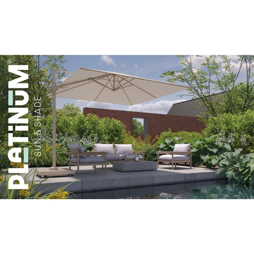 Nexus T² zweefparasol - premium doek | 300x300 met Rocca parasolvoet 90kg | Havana/Mocha
