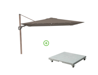 Nexus T² zweefparasol - premium doek | 300x300 met Rocca parasolvoet 90kg | Havanna/Mocha