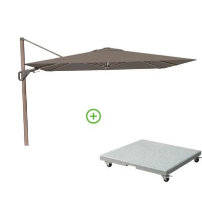 Nexus T² zweefparasol - premium doek | 300x300 met Rocca parasolvoet 90kg | Havanna/Mocha