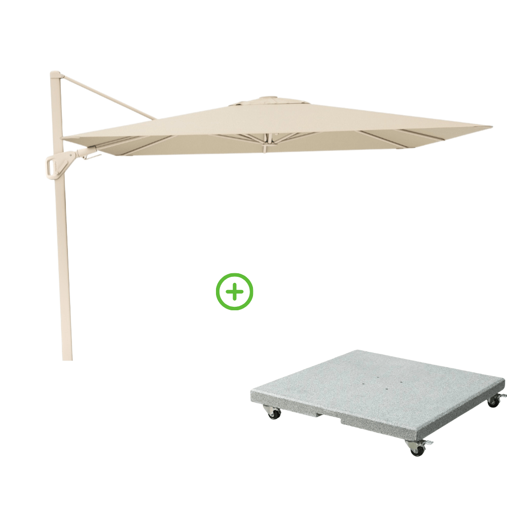 Nexus T² zweefparasol - premium doek | 300x300 met Rocca parasolvoet 90kg | Champagne/Sandstone