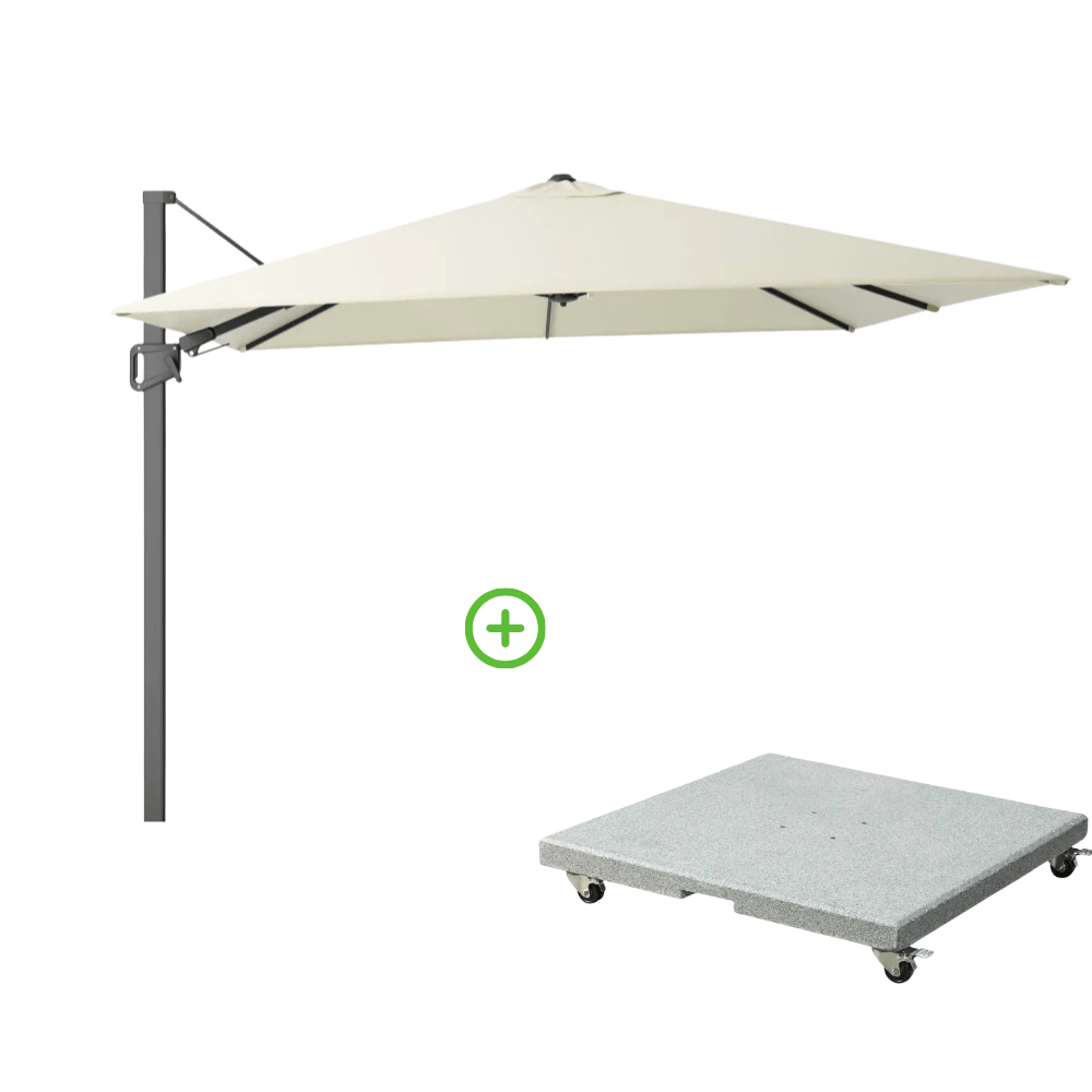 Milano T² zweefparasol | 300x300cm met Rocca parasolvoet 90kg | ecru afbeelding