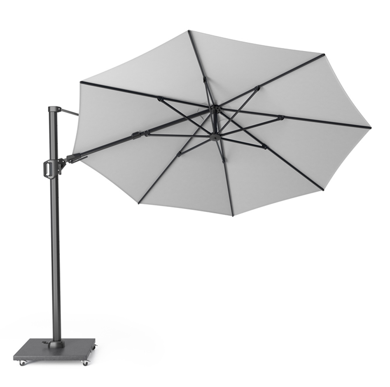 Challenger T² zweefparasol | Ø350cm rond met Rocca parasolvoet 90kg | wit