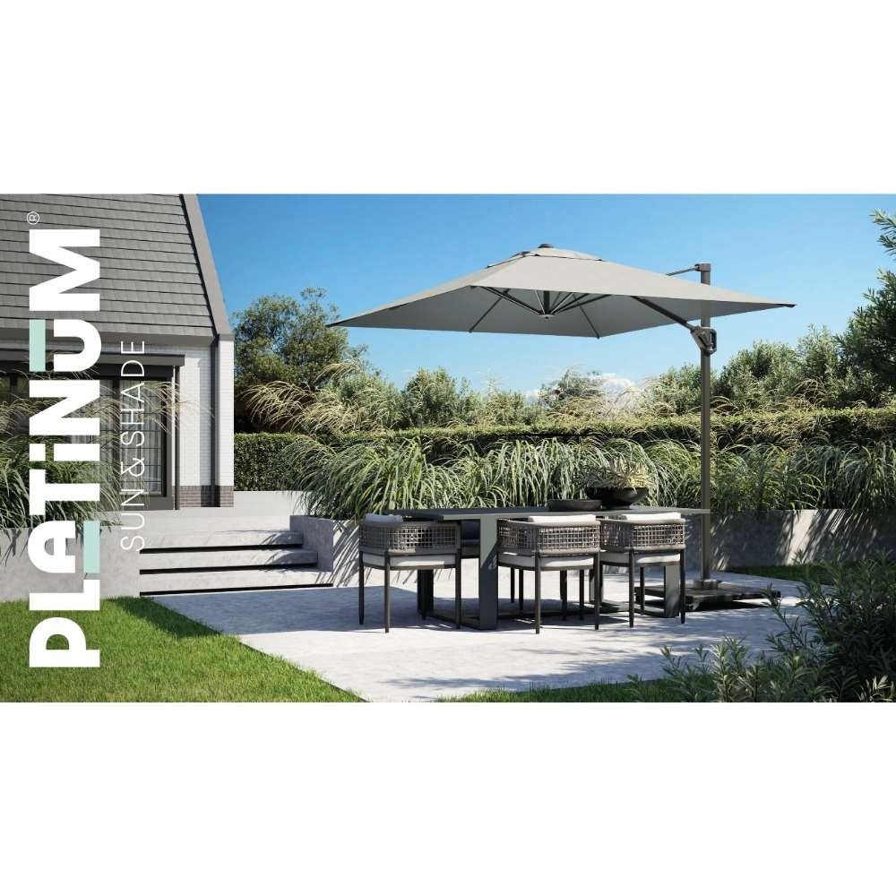 Challenger T² zweefparasol | Ø350cm rond met Rocca parasolvoet 90kg | wit