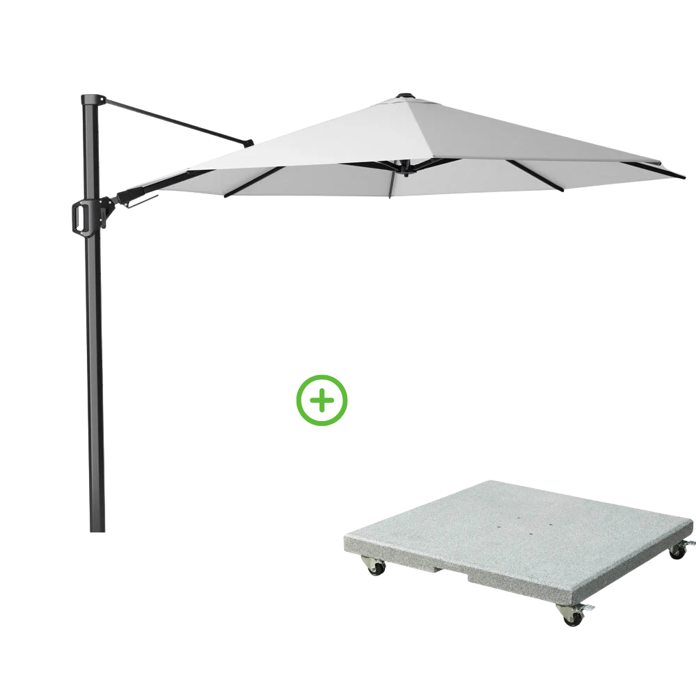 Challenger T² zweefparasol | Ø350cm rond met Rocca parasolvoet 90kg | wit afbeelding