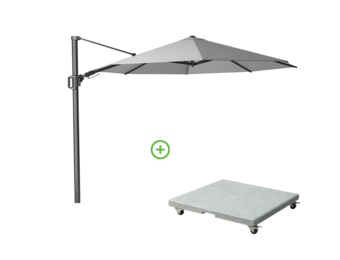 Challenger T² zweefparasol | Ø350cm rond met Rocca parasolvoet 90kg | Light Grey