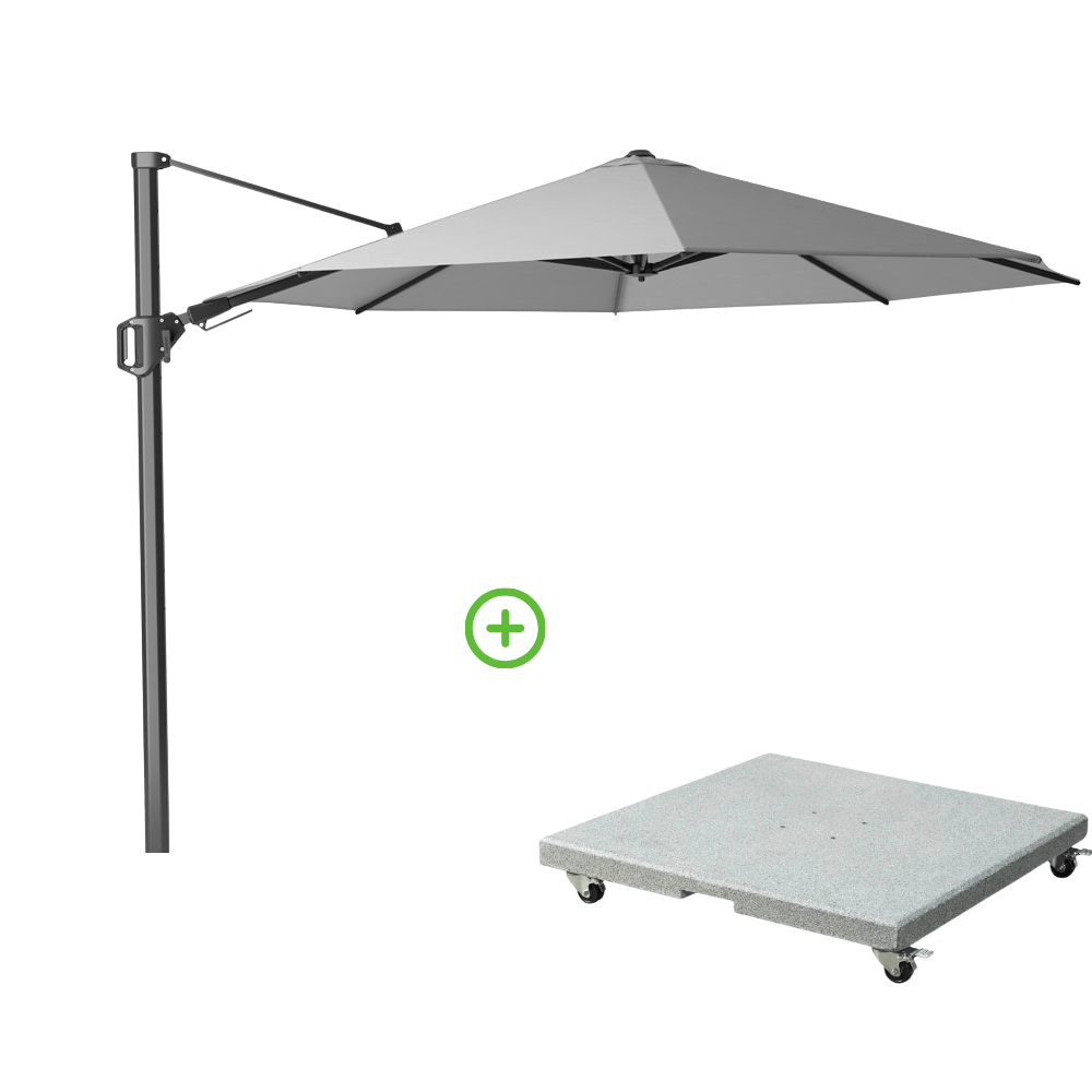 Challenger T² zweefparasol | Ø350cm rond met Rocca parasolvoet 90kg | Light Grey afbeelding