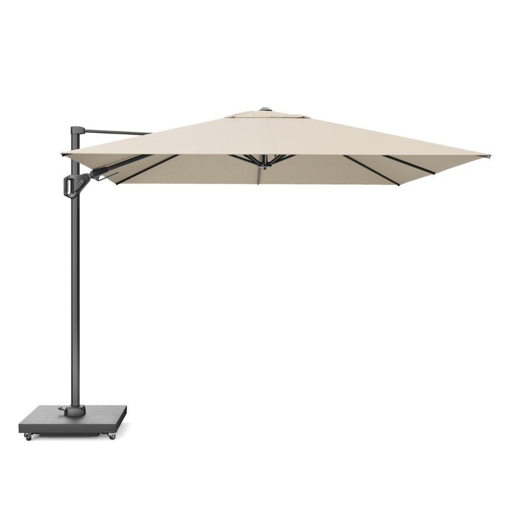 Challenger T² zweefparasol - premium doek | 350x260cm met Rocca parasolvoet 90kg | Champagne
