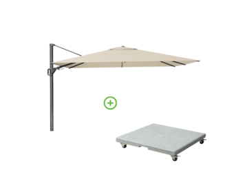 Challenger T² zweefparasol - premium doek | 350x260cm met Rocca parasolvoet 90kg | Champagne