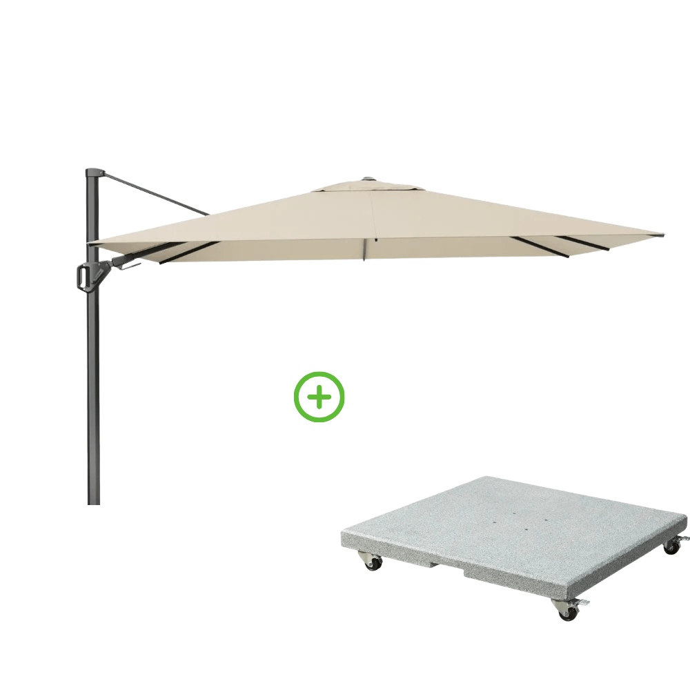 Challenger T² zweefparasol - premium doek | 350x260cm met Rocca parasolvoet 90kg | Champagne afbeelding