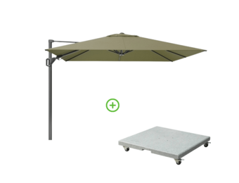 Challenger T² zweefparasol - premium doek | 300x300cm met Rocca parasolvoet 90kg | Lush Green