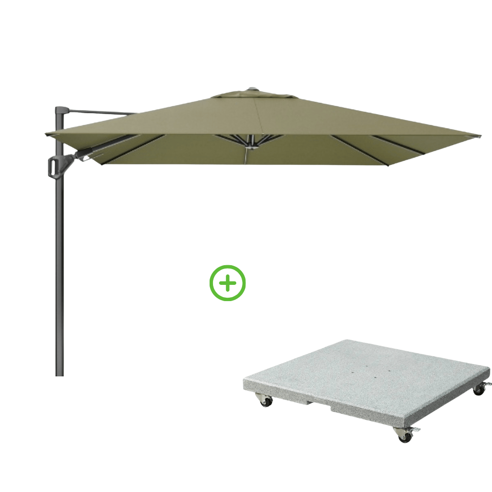 Challenger T² zweefparasol - premium doek | 300x300cm met Rocca parasolvoet 90kg | Lush Green afbeelding