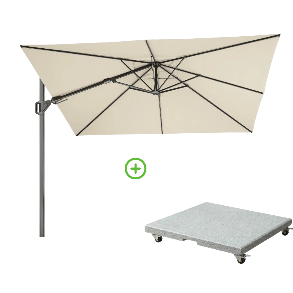 Challenger T² zweefparasol - premium doek | 300x300cm met Rocca parasolvoet 90kg | Champagne afbeelding