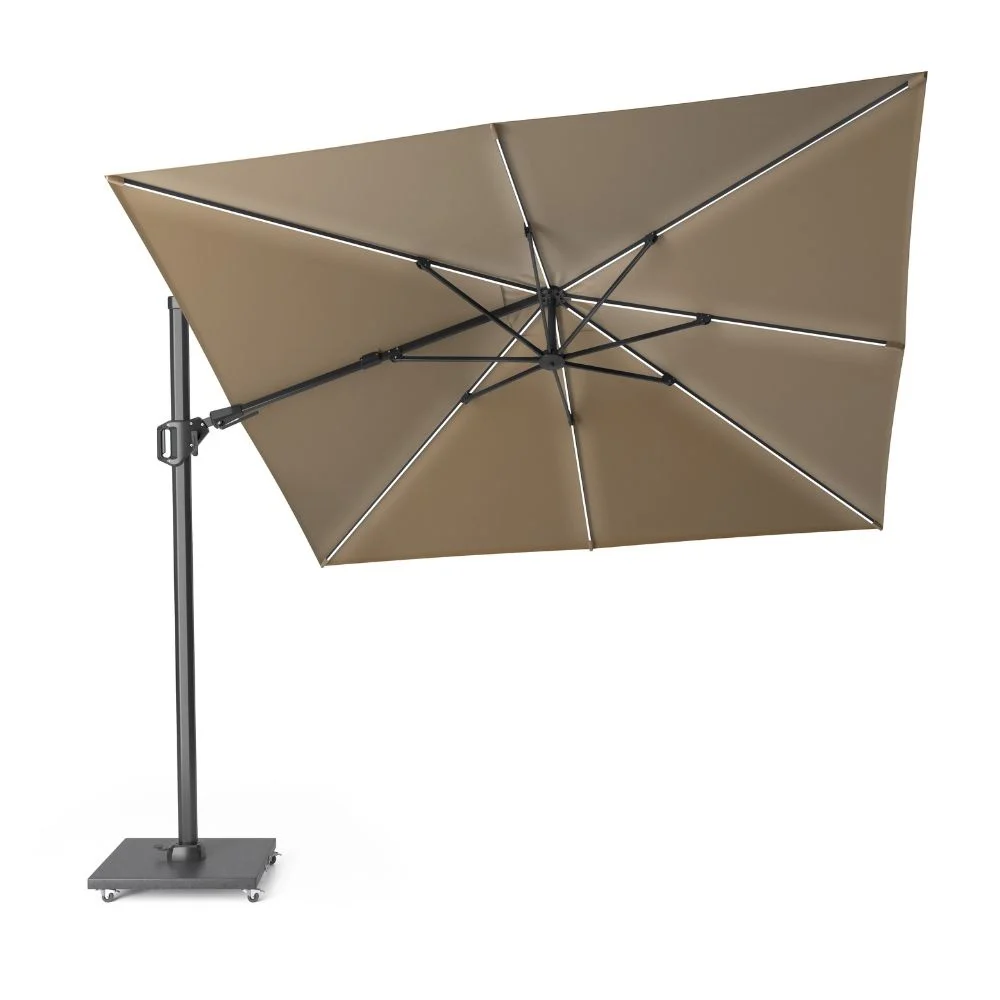 Challenger T² Glow zweefparasol | 300x300cm met Rocca parasolvoet 90kg | taupe