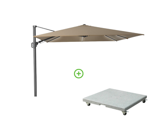 Challenger T² Glow zweefparasol | 300x300cm met Rocca parasolvoet 90kg | taupe