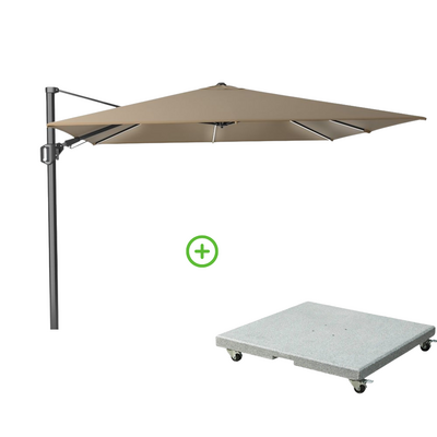 Challenger T² Glow zweefparasol | 300x300cm met Rocca parasolvoet 90kg | taupe