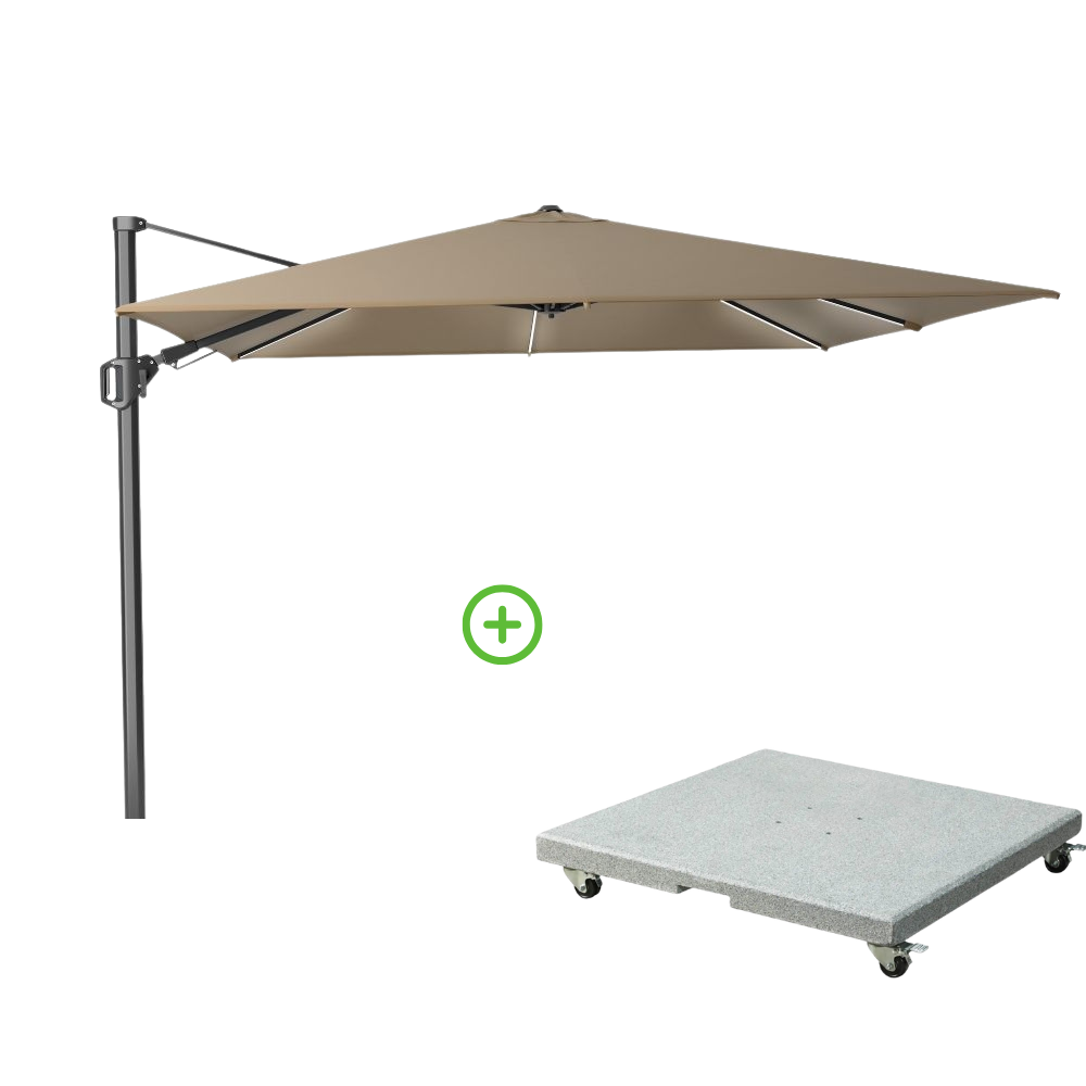 Challenger T² Glow zweefparasol | 300x300cm met Rocca parasolvoet 90kg | taupe