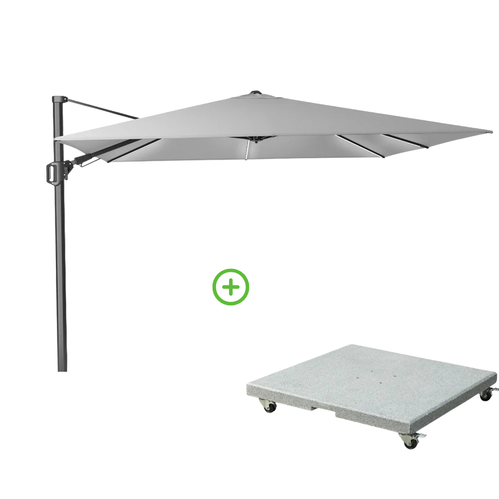 Challenger T² Glow zweefparasol | 300x300cm met Rocca parasolvoet 90kg | Light Grey afbeelding