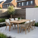 Rixos/Bella zand dining tuinset | 6 personen | hardhout + touw | 220cm