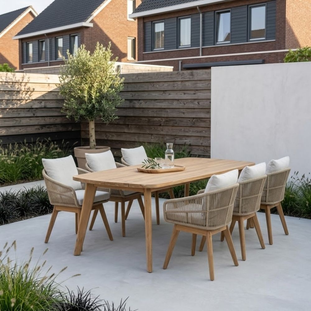 Rixos/Bella zand dining tuinset | 6 personen | hardhout + touw | 220cm