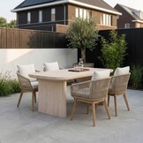 Mees/Bella zand dining tuinset | 4 personen | travertin + touw | 200cm
