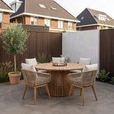 Palau/Bella zand dining tuinset | 5 personen | teakhout + touw | 140cm rond