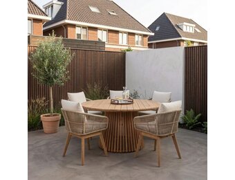 Palau/Bella zand dining tuinset | 5 personen | teakhout + touw | 140cm rond