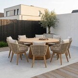 Palau/Bella zand dining tuinset | 8 personen | teakhout + touw | 180cm rond
