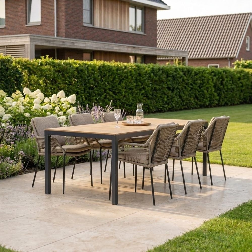 Delta/Seville zand dining tuinset | 6 personen | teakhout + aluminium | 220cm