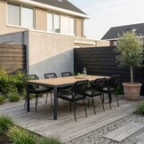 Delta/Seville zwart dining tuinset | 6 personen | teakhout + touw | 220cm