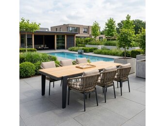 Vigo/Dakota beige/antraciet dining tuinset | 6 personen | teakhout + touw | 260cm