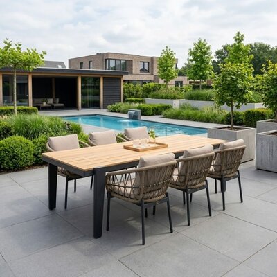 Vigo/Dakota beige/antraciet dining tuinset | 6 personen | teakhout + touw | 260cm