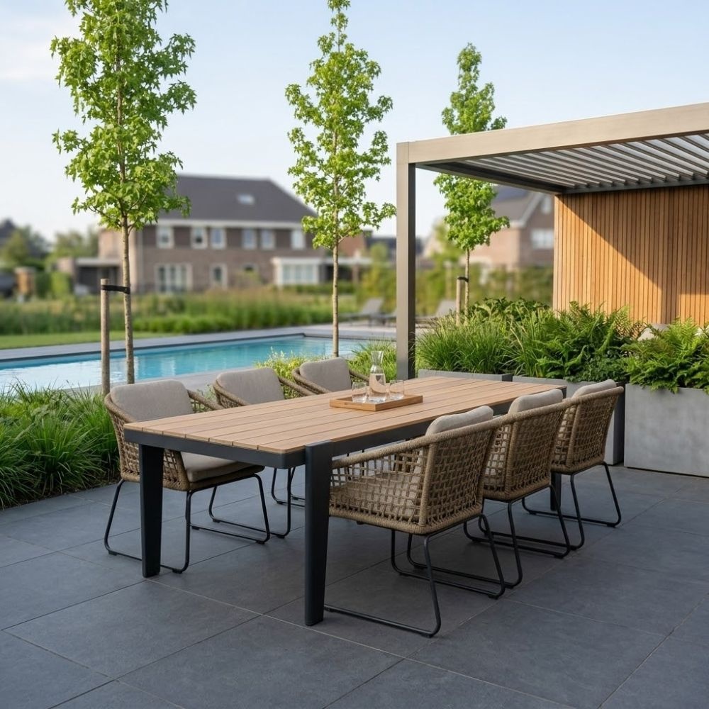 Vigo/Tulum Sahara Dust dining tuinset | 6 personen | teakhout + touw | 260cm