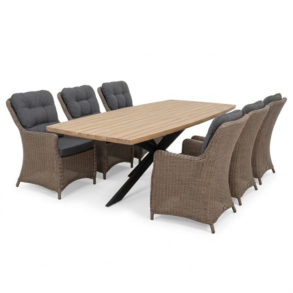 Salo/Madrid Ash Grey dining tuinset | 6 personen | hardhout + wicker | 240cm