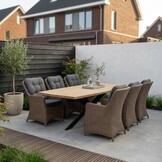 Salo/Madrid Ash Grey dining tuinset | 6 personen | hardhout + wicker | 240cm