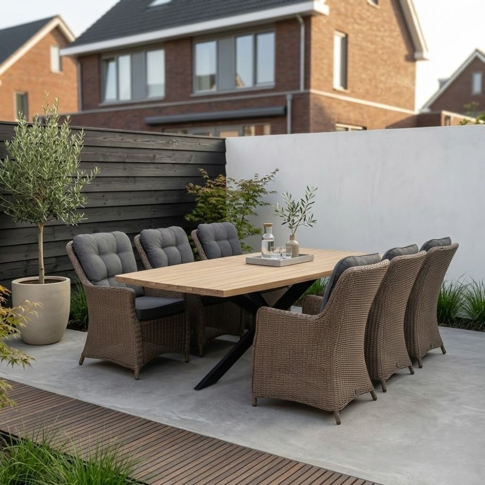 Salo/Madrid Ash Grey dining tuinset | 6 personen | hardhout + wicker | 240cm
