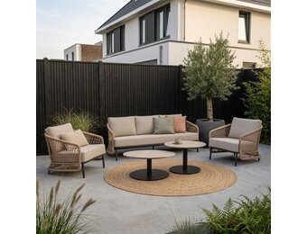 Vienna stoel-bank loungeset 5 personen incl. tafels | wicker + aluminium | zand | 6-delig