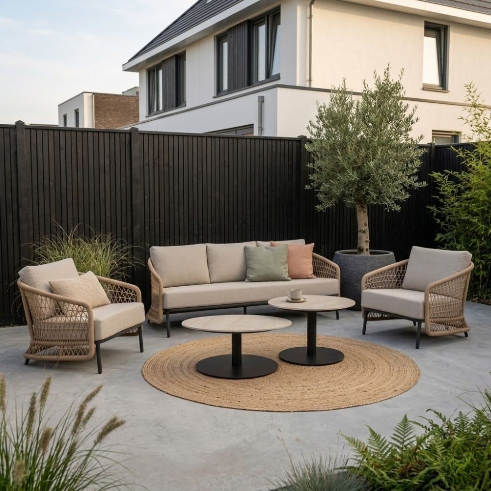 Vienna stoel-bank loungeset 5 personen incl. tafels | wicker + aluminium | zand | 6-delig afbeelding