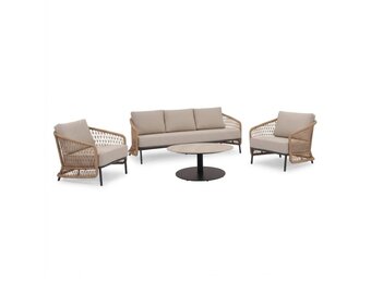 Vienna stoel-bank loungeset 5 personen incl. tafel 75cm | wicker + aluminium | zand | 5-delig
