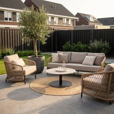 Vienna stoel-bank loungeset 5 personen incl. tafel 75cm | wicker + aluminium | zand | 5-delig