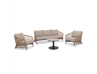 Vienna stoel-bank loungeset 5 personen incl tafel 60cm | wicker + aluminium | zand | 5-delig