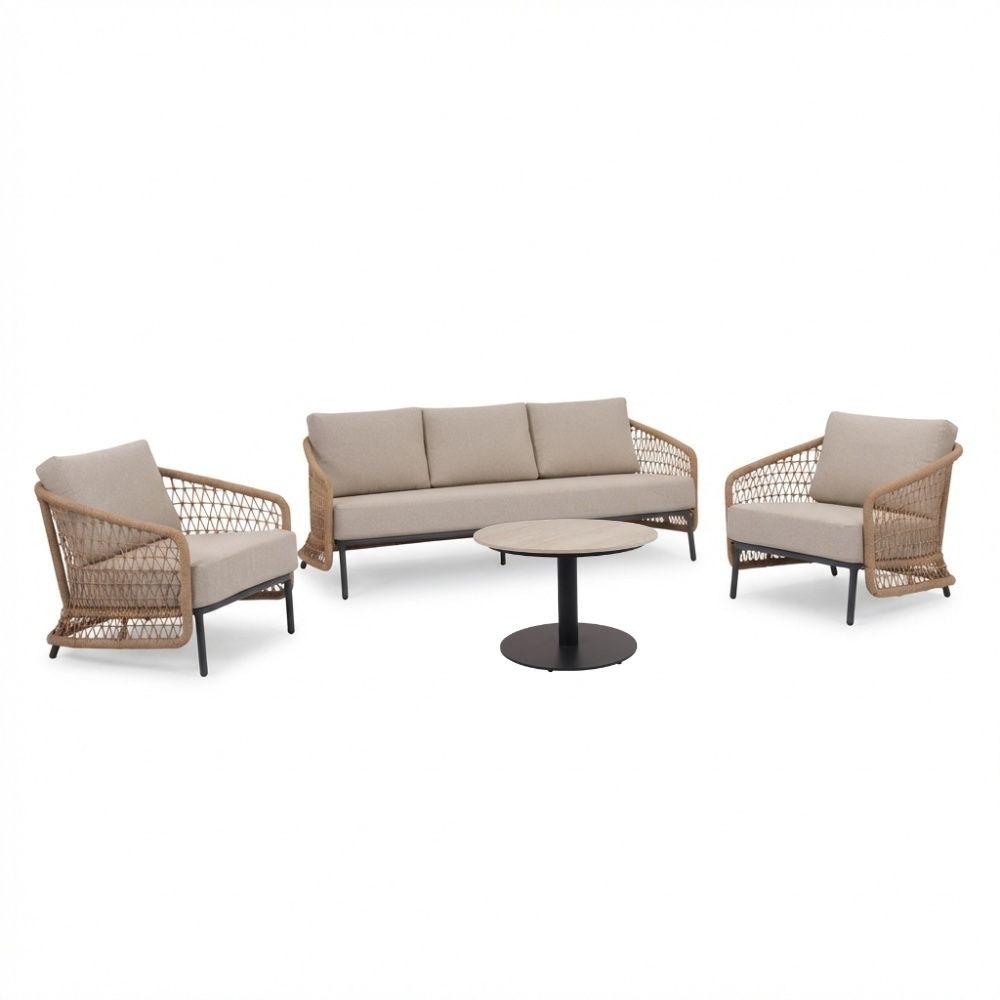 Vienna stoel-bank loungeset 5 personen incl tafel 60cm | wicker + aluminium | zand | 5-del