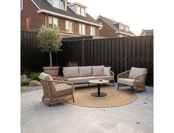 Vienna stoel-bank loungeset 5 personen incl tafel 60cm | wicker + aluminium | zand | 5-delig