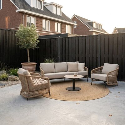 Vienna stoel-bank loungeset 5 personen incl tafel 60cm | wicker + aluminium | zand | 5-delig