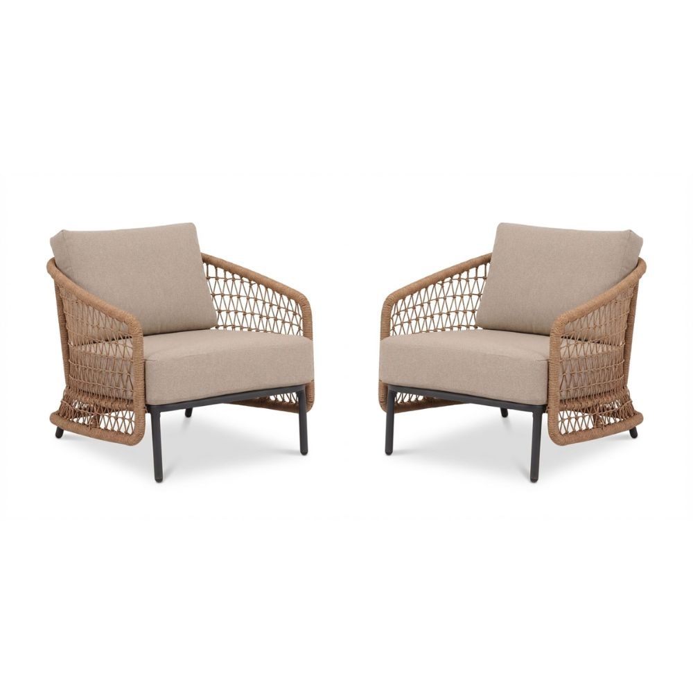 Vienna loungestoel tuin set van 2 | wicker + aluminium | zand afbeelding