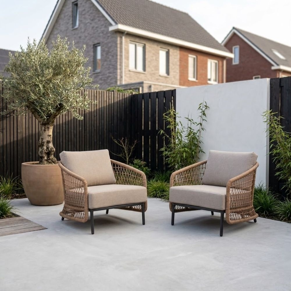 Vienna loungestoel tuin set van 2 | wicker + aluminium | zand